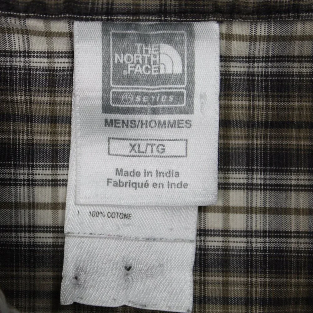 The North Face Shirt Men XL Brown/White Plaid 100% Cotton Short Sleeve Button Up